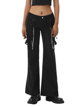 GENEMA Women’s Gothic Wide-Leg Cargo Pants – Chains & Side Split Zippers